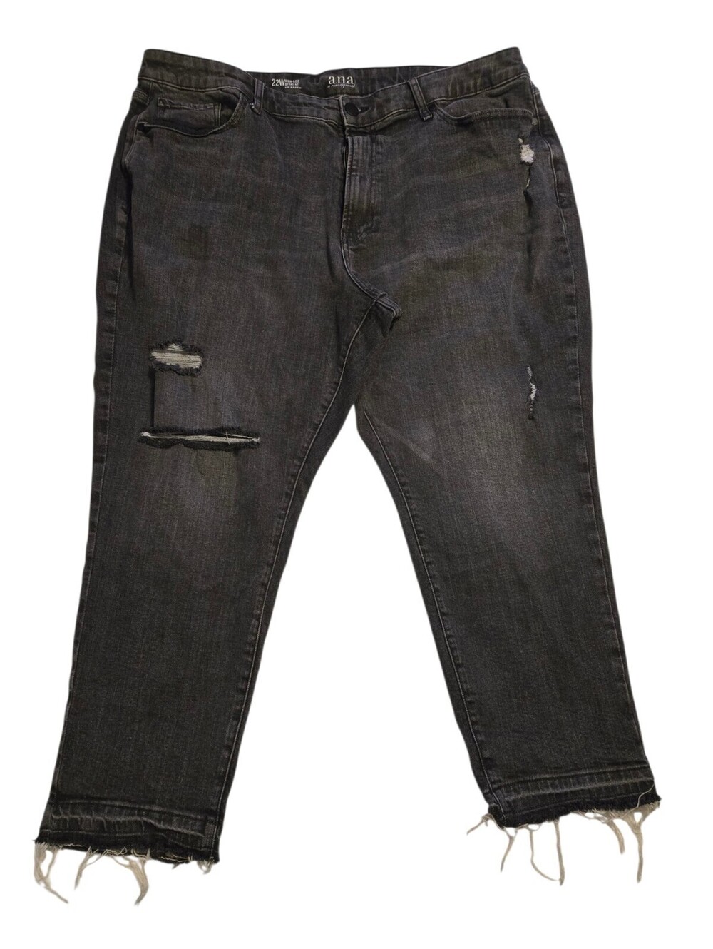 ANA Jeans 22W High Rise Straight Distressed Denim Charcoal Grey Wash Raw Hem